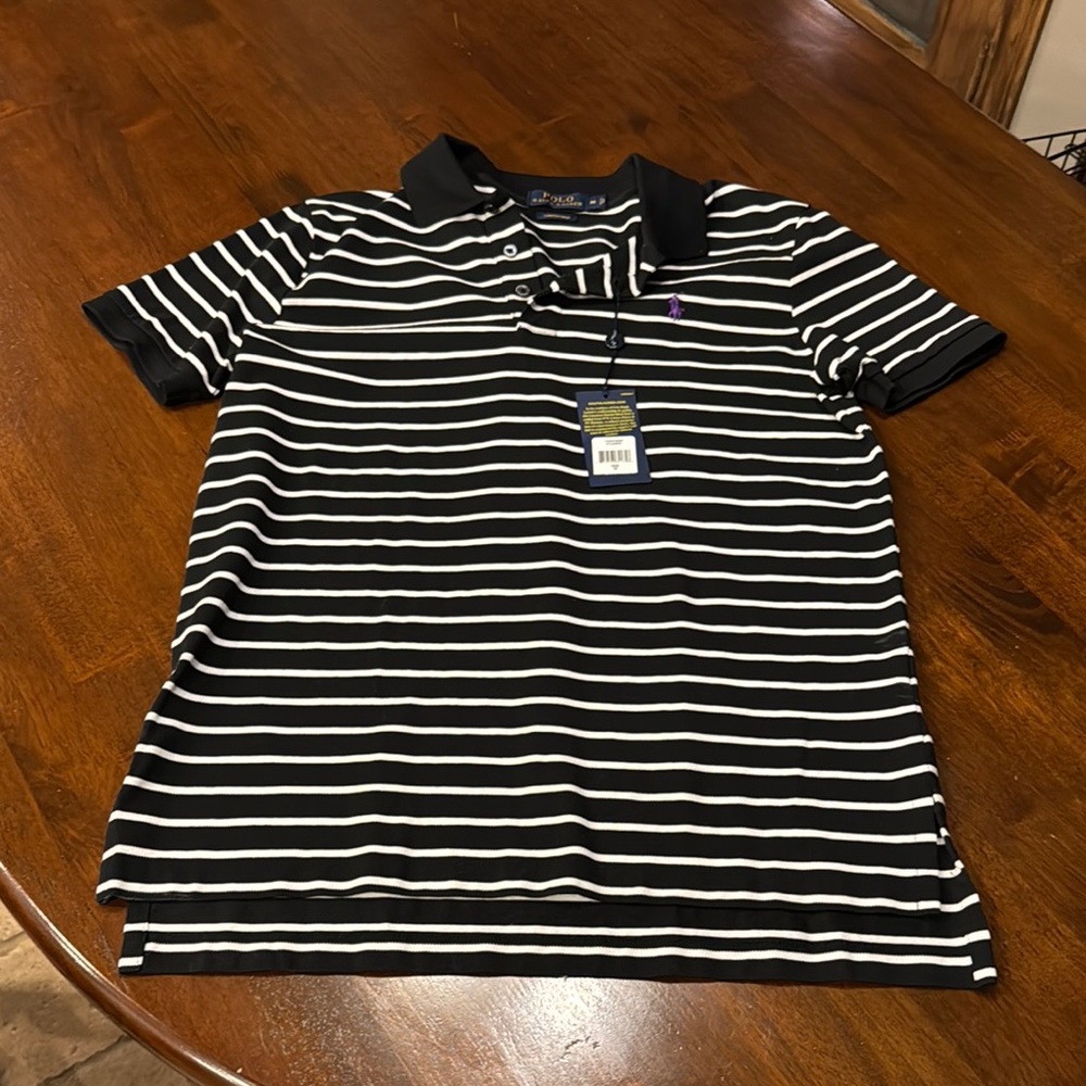 Black and White Striped Polo Shirt